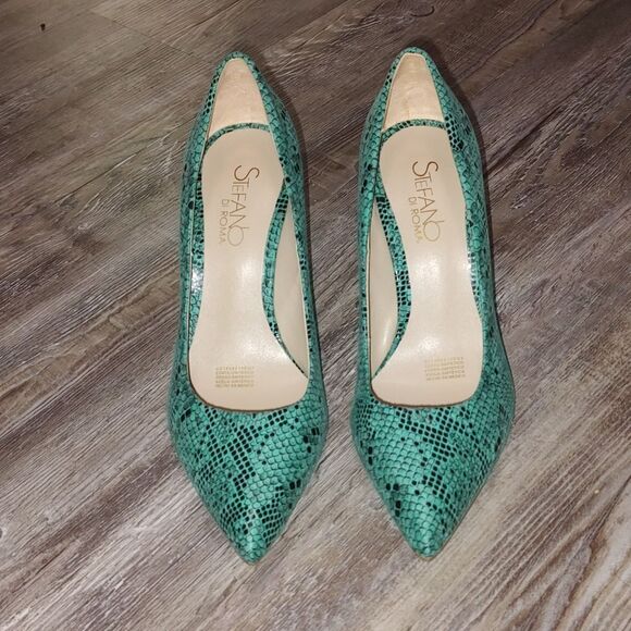 Stefano Di Roma  faux snakeskin teal heels  Sz 9 NWOT - Picture 2 of 8